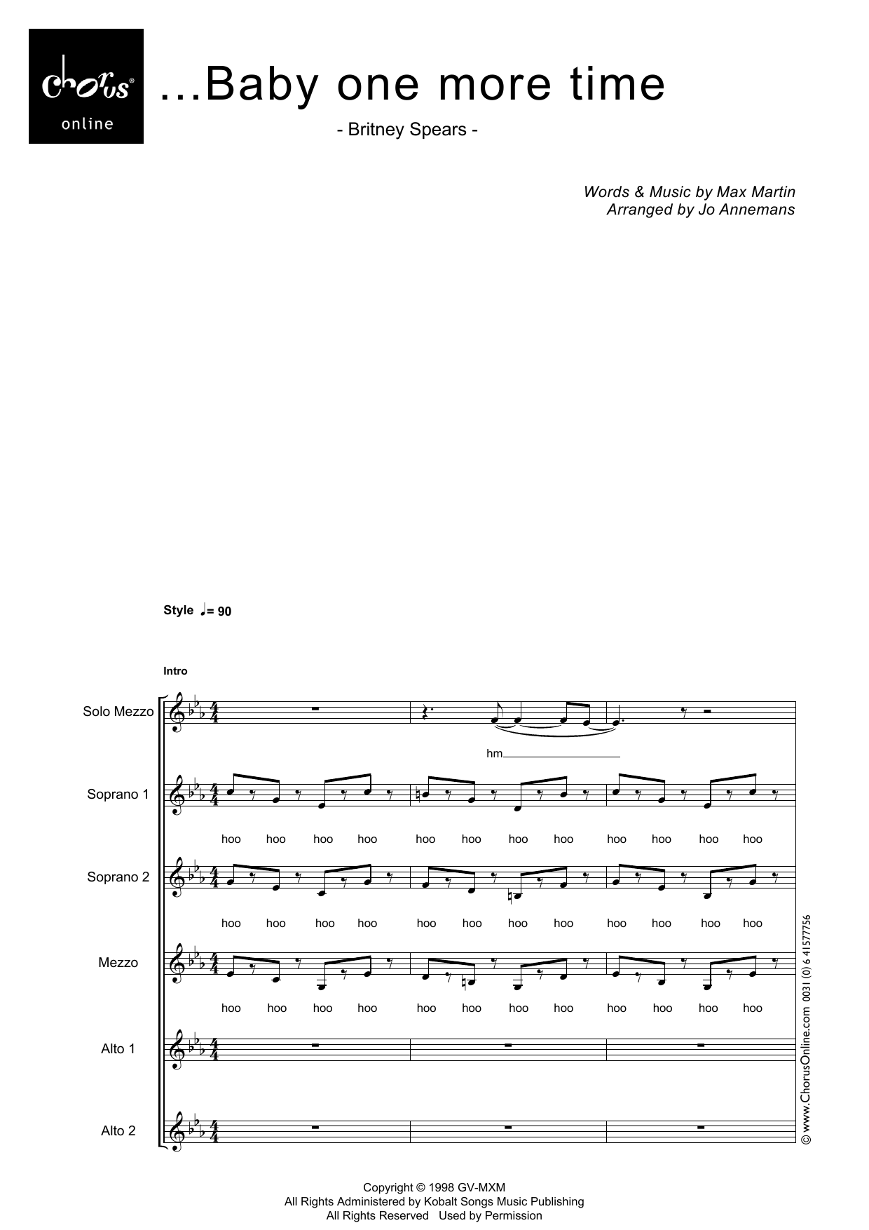 Britney Spears ...Baby One More Time (arr. Jo Annemans) sheet music notes printable PDF score