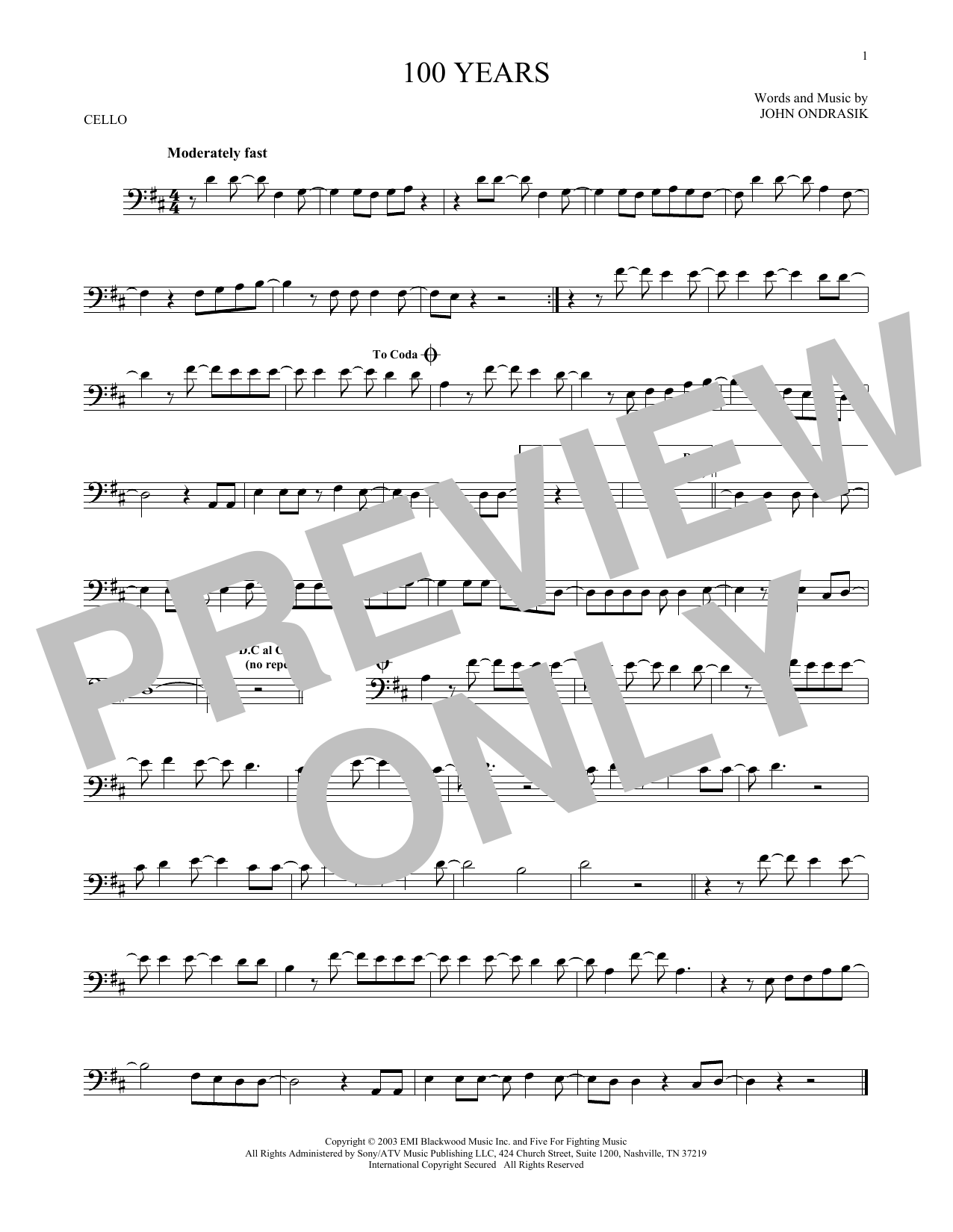 Download Five For Fighting 100 Years Sheet Music