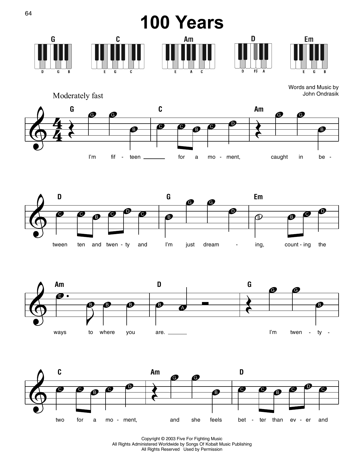 Download Five For Fighting 100 Years Sheet Music