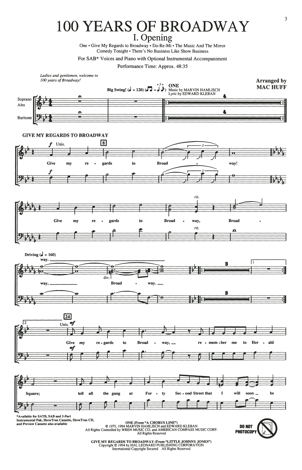 Download Mac Huff 100 Years of Broadway (Medley) (Singer' Sheet Music