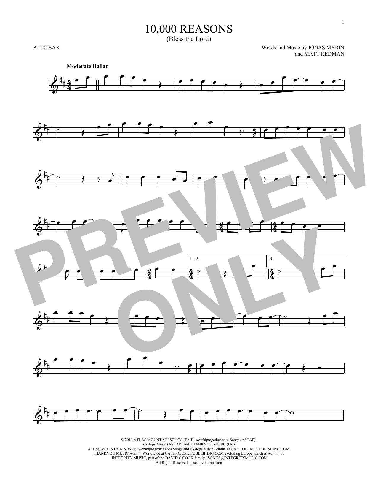 Matt Redman 10,000 Reasons (Bless The Lord) sheet music notes printable PDF score
