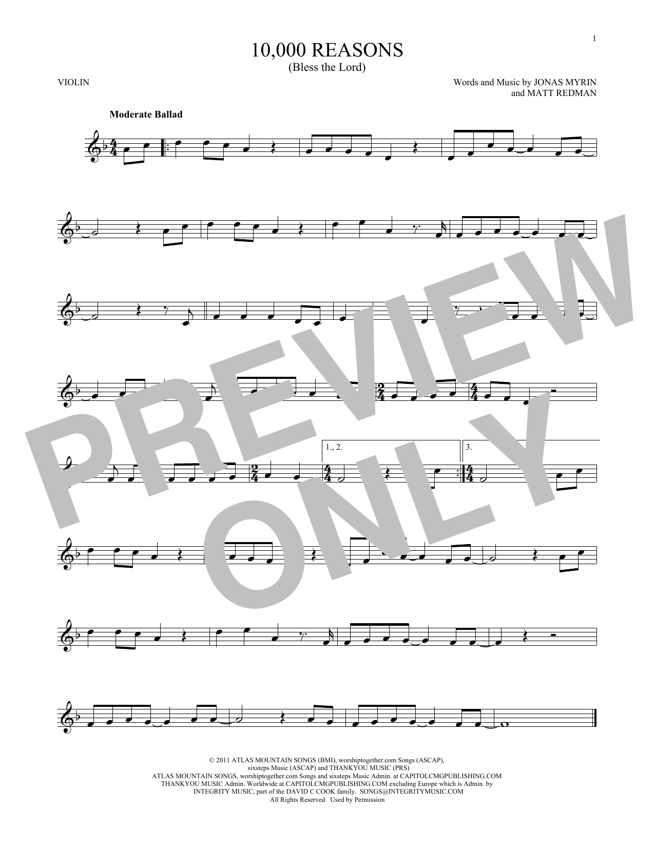 Matt Redman 10,000 Reasons (Bless The Lord) sheet music notes printable PDF score