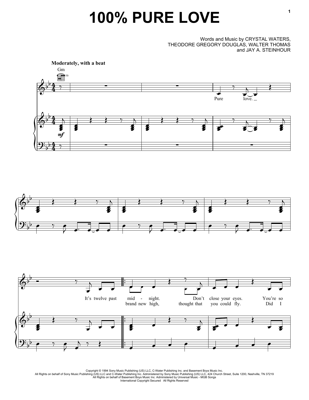 Download Crystal Waters 100% Pure Love Sheet Music