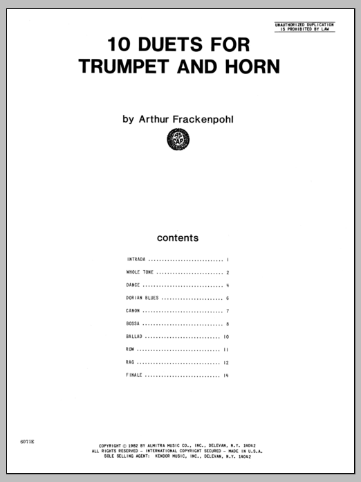 Download Arthur Frackenpohl 10 Duets For Trumpet And Horn Sheet Music
