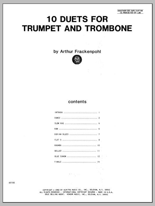 Download Arthur Frackenpohl 10 Duets For Trumpet And Trombone Sheet Music