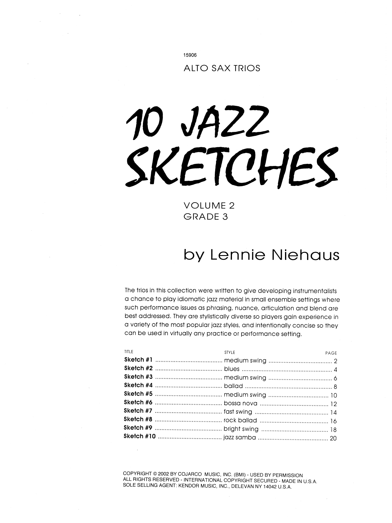 Download Lennie Niehaus 10 Jazz Sketches, Volume 2 (altos) Sheet Music