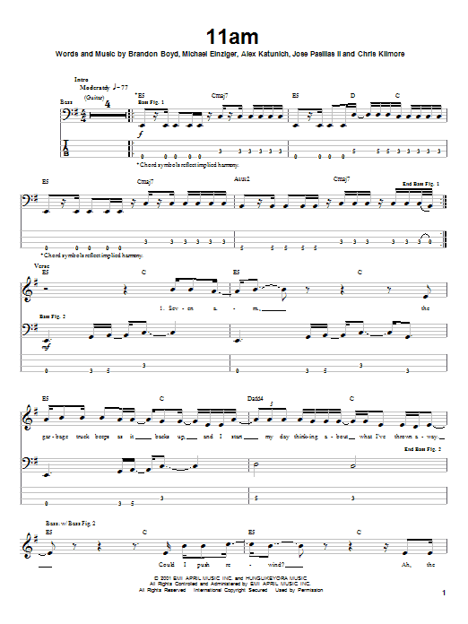 Download Incubus 11am Sheet Music