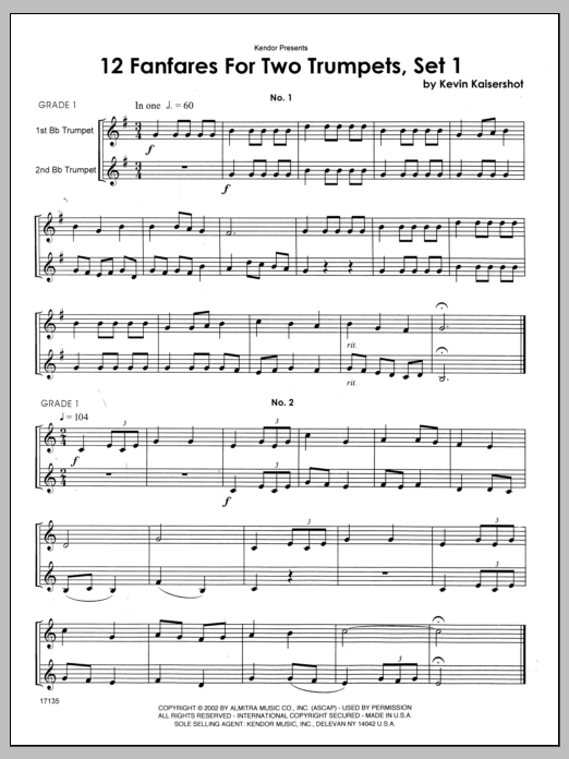 Download Kaisershot 12 Fanfares For Two Trumpets, Set 1 Sheet Music