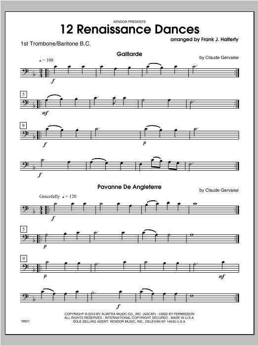 Download Halferty 12 Renaissance Dances - Trombone 1 Sheet Music