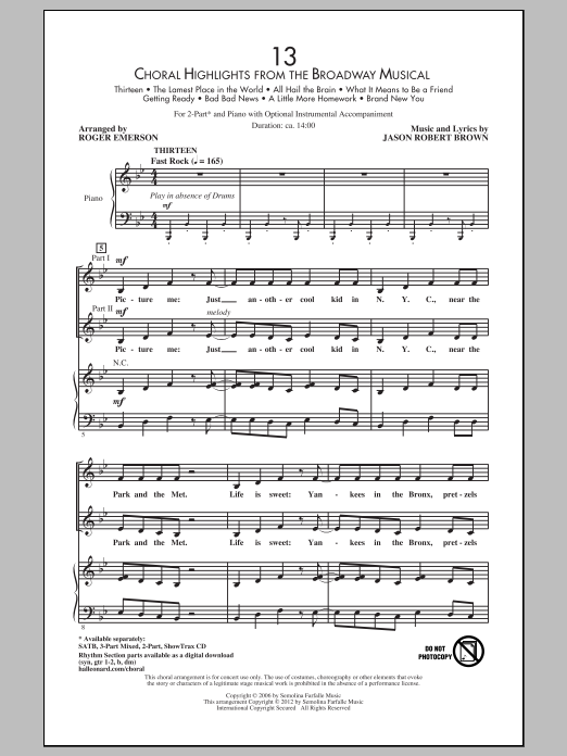Download Jason Robert Brown 13 (Choral Highlights From The Broadway Sheet Music
