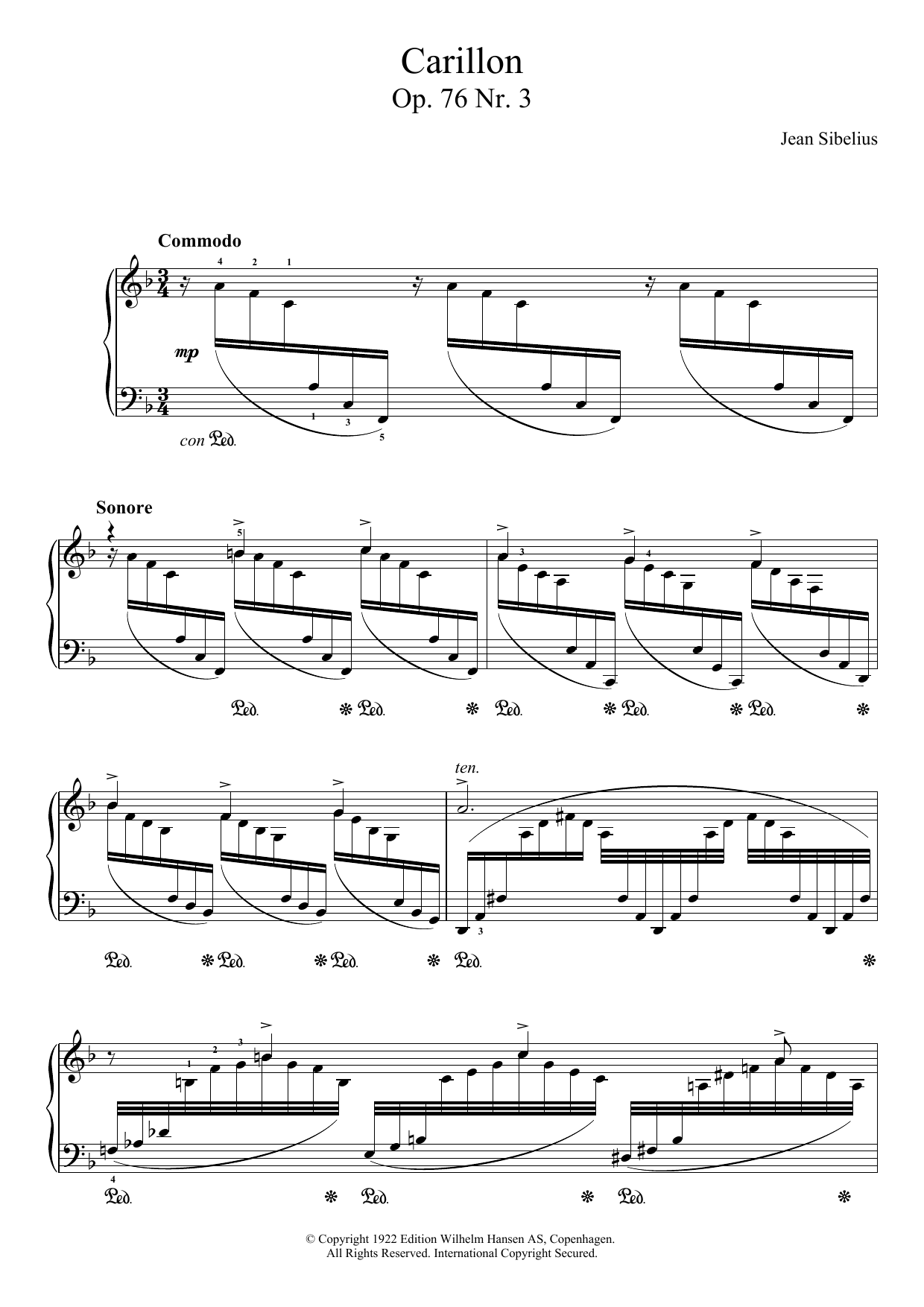 Download Jean Sibelius 13 Morceaux, Op.76 - III. Carillon Sheet Music