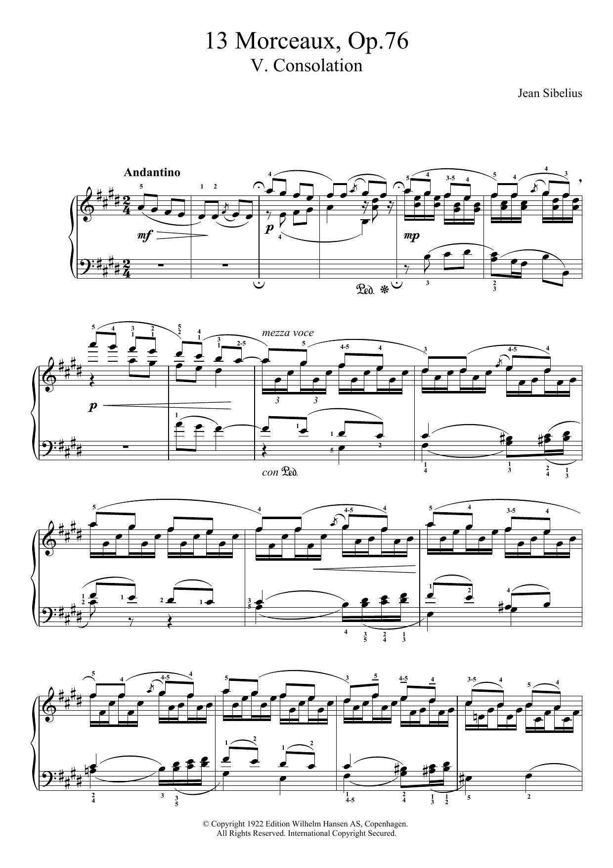 Download Jean Sibelius 13 Morceaux, Op.76 - V. Consolation Sheet Music