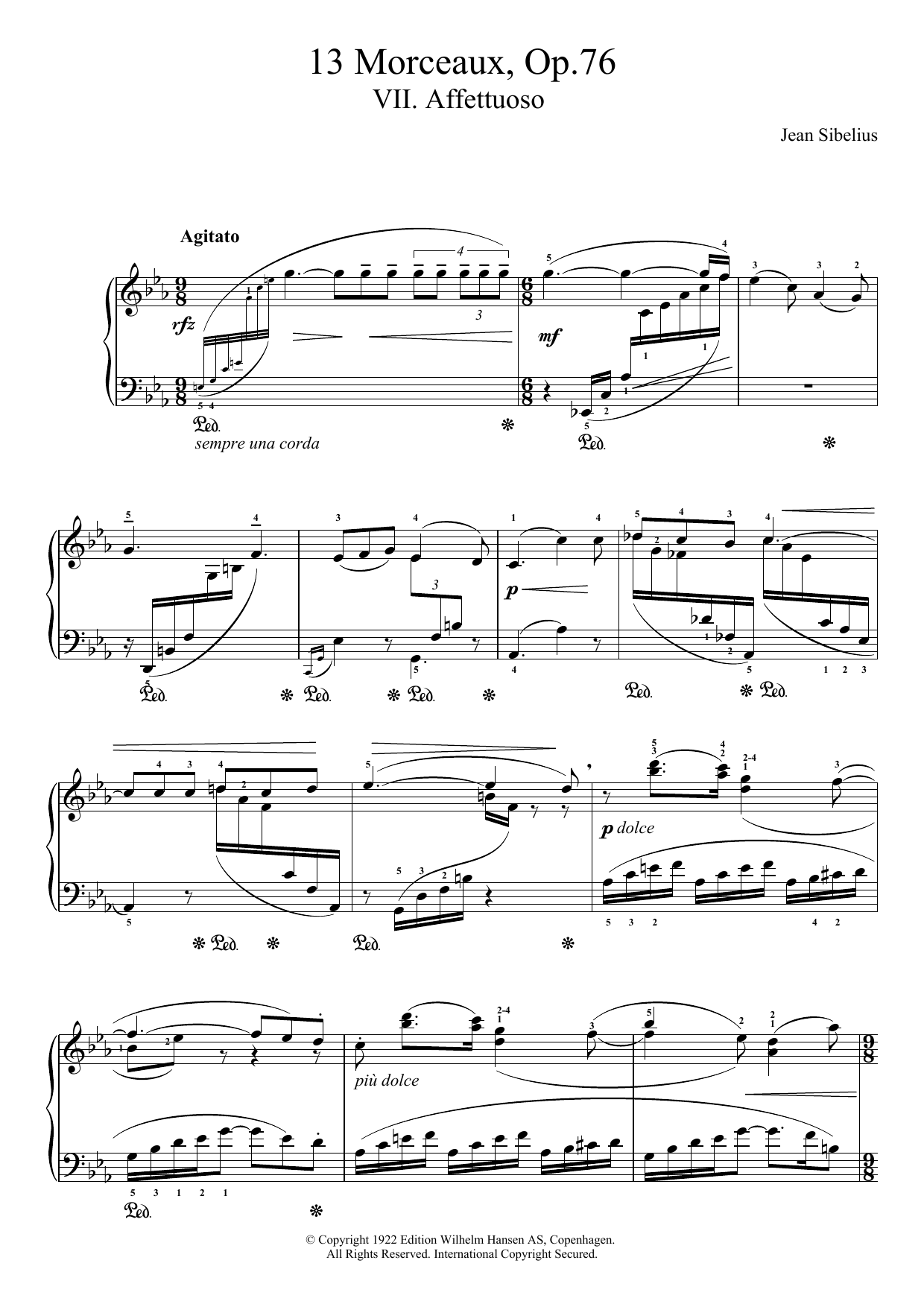 Download Jean Sibelius 13 Morceaux, Op.76 - VII. Affettuoso Sheet Music