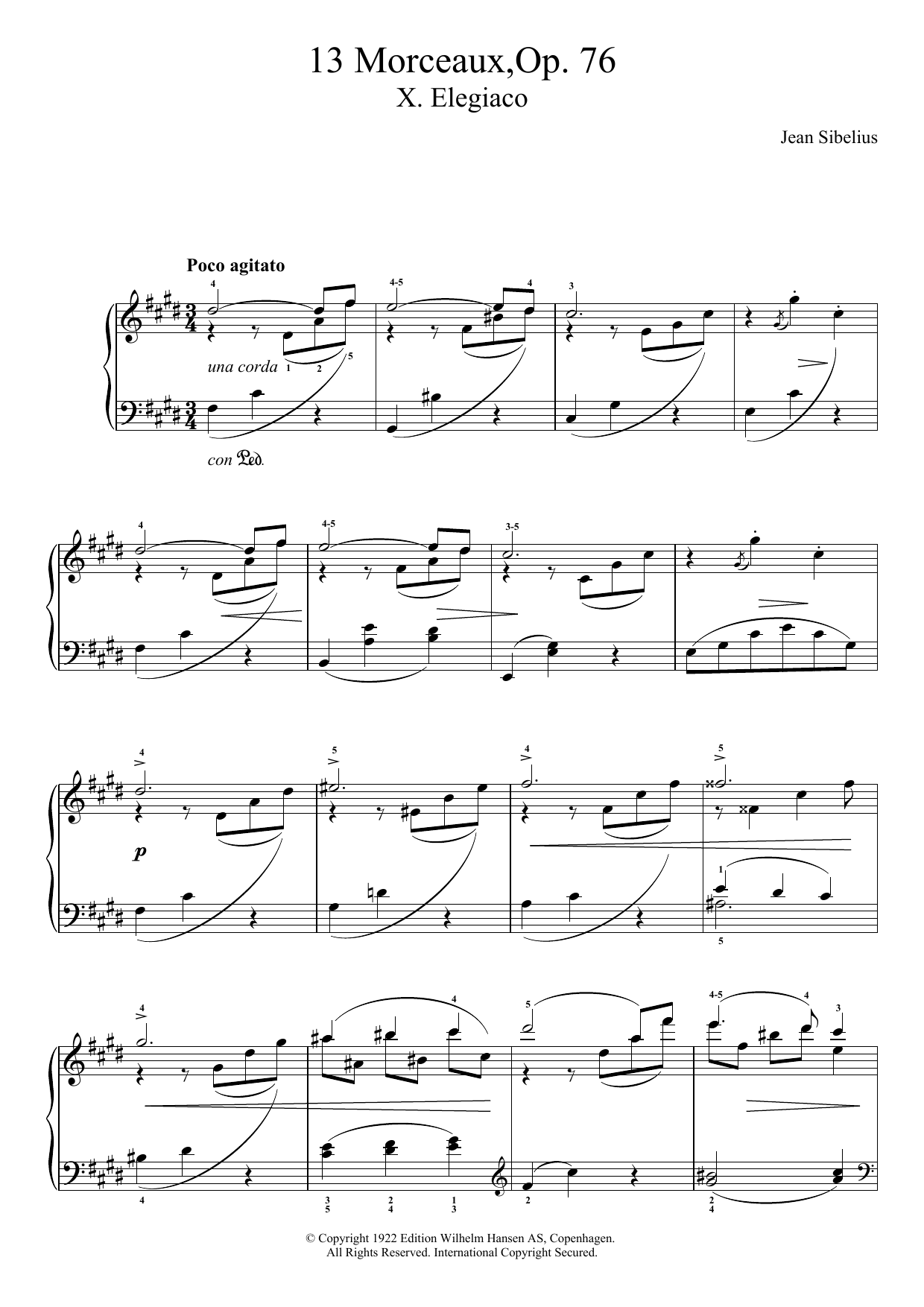 Download Jean Sibelius 13 Morceaux, Op.76 - X. Elegiaco Sheet Music