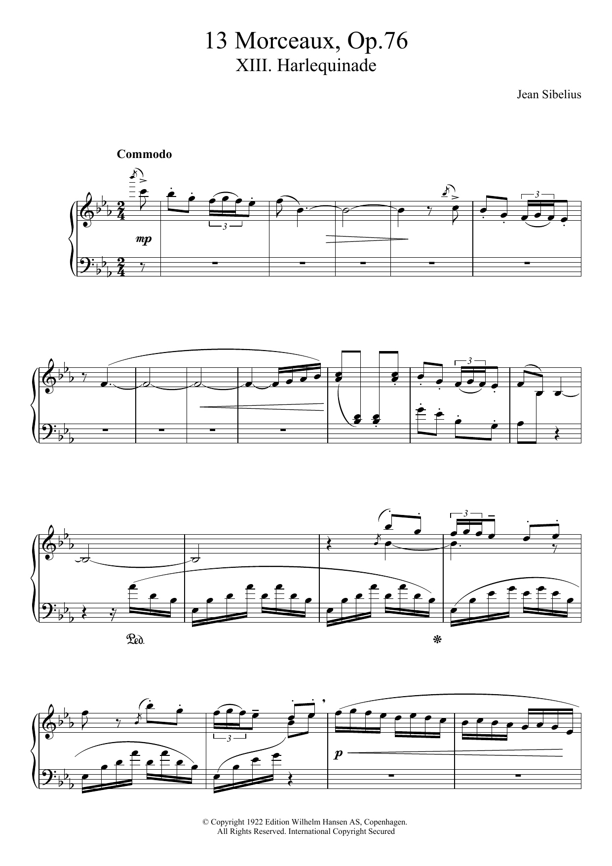Download Jean Sibelius 13 Morceaux, Op.76 - XIII. Harlequinade Sheet Music