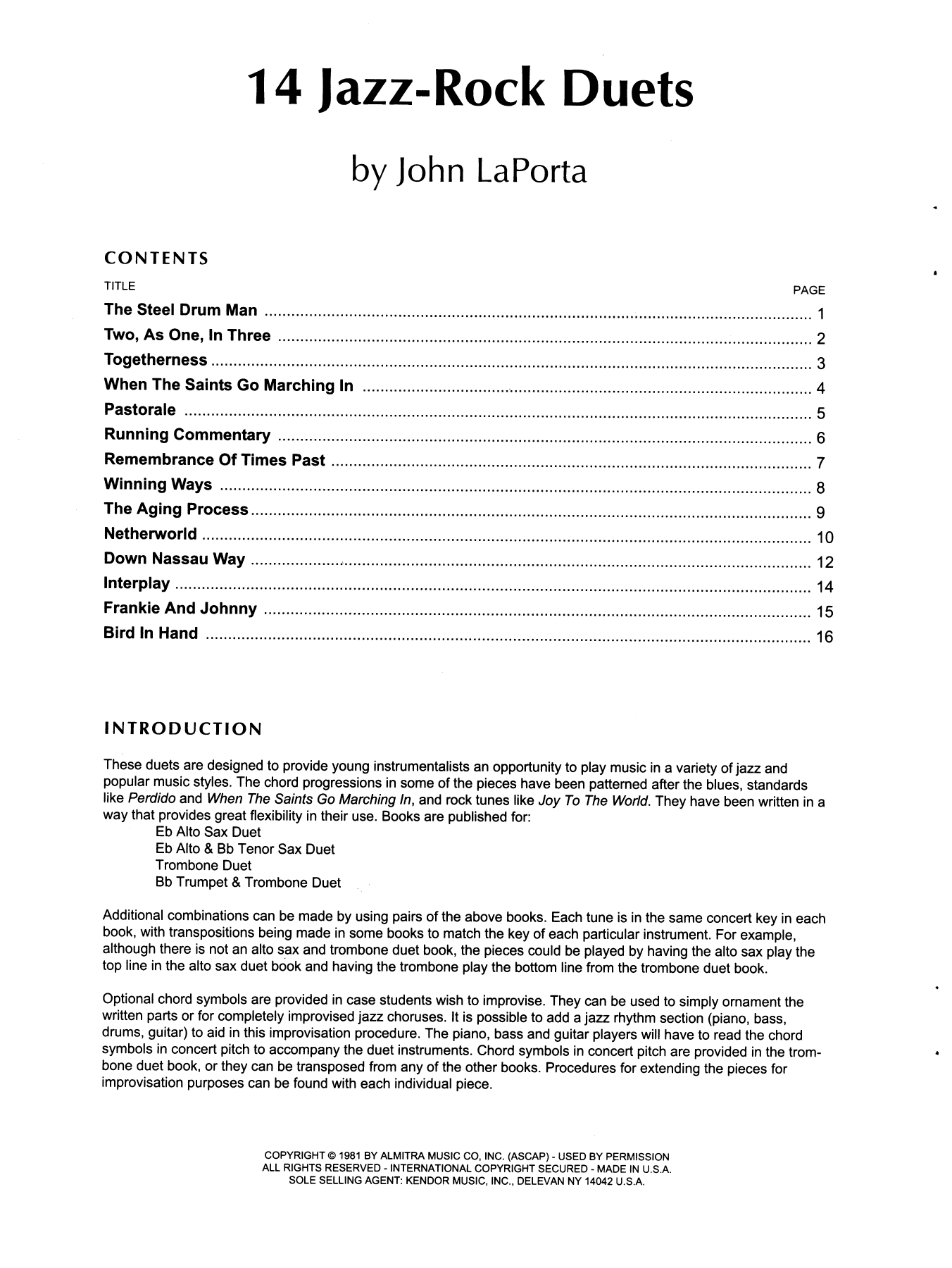 Download John LaPorta 14 Jazz-Rock Duets (alto & tenor sax) Sheet Music