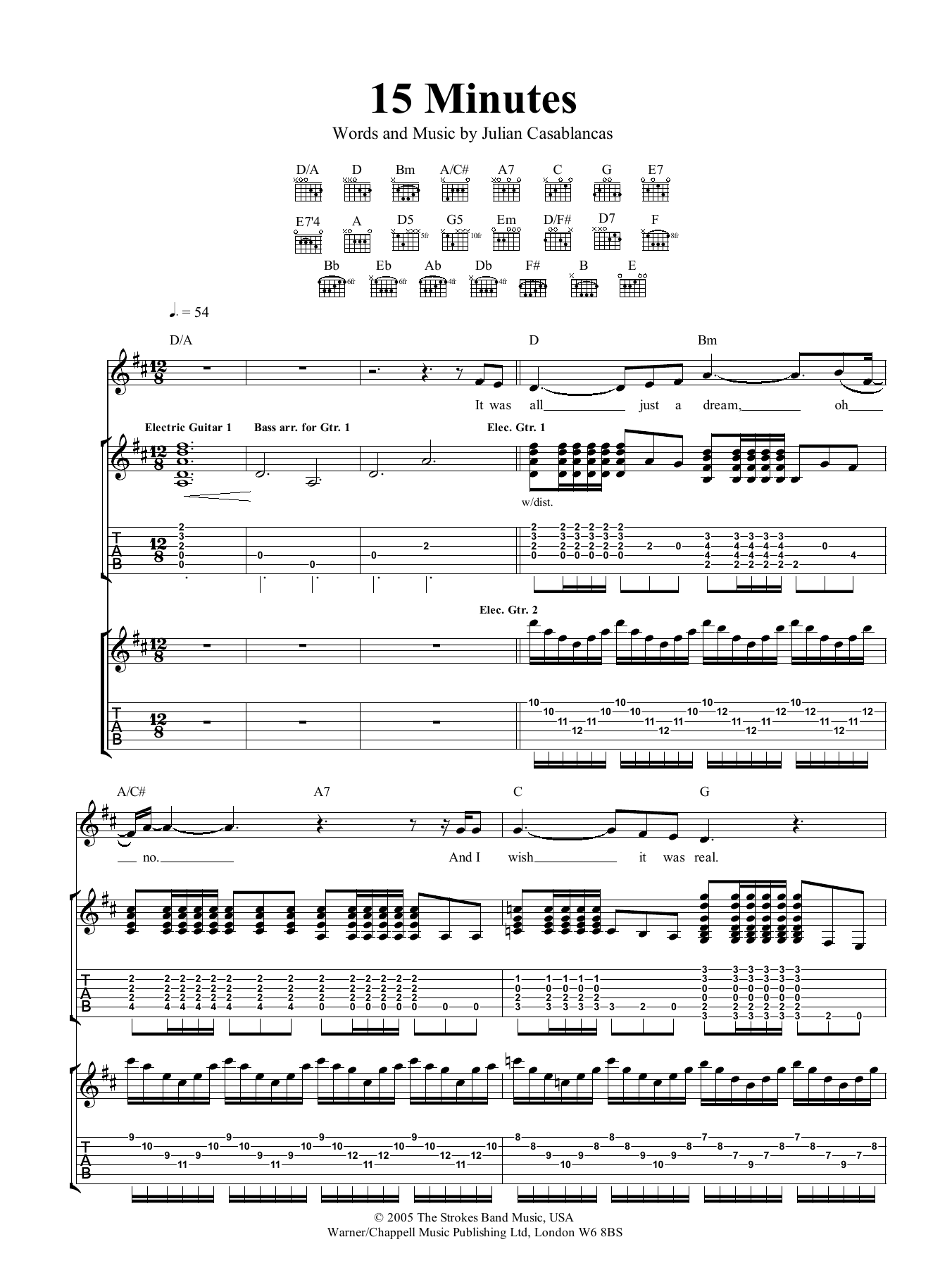 Download The Strokes 15 Minutes Sheet Music