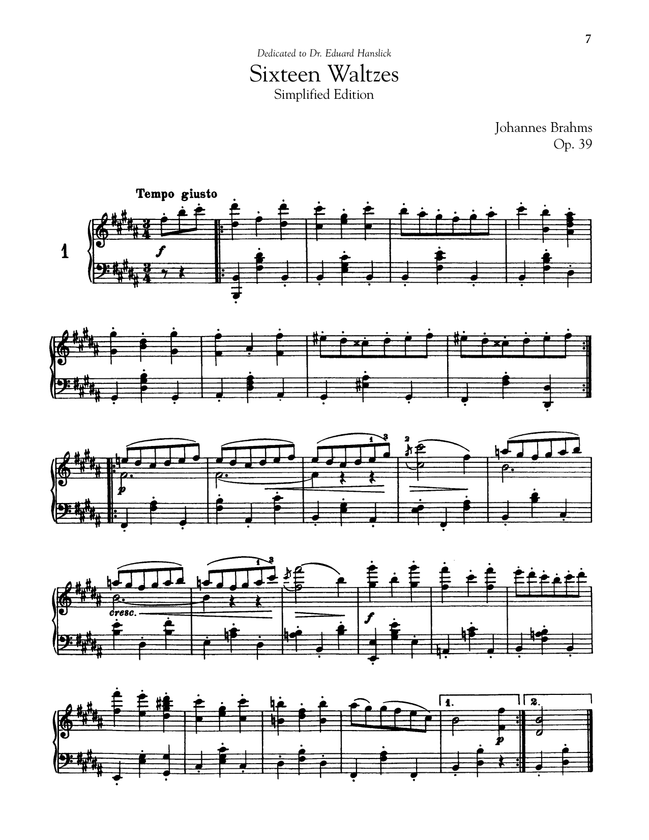 Download Johannes Brahms 16 Waltzes, Op. 39 (Simplified Edition) Sheet Music