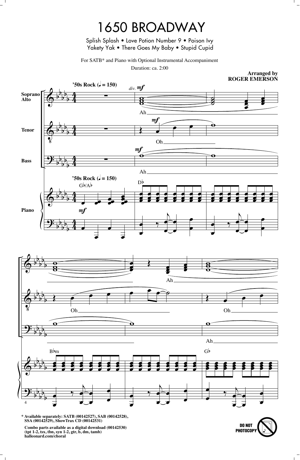 Download Roger Emerson 1650 Broadway (Medley) Sheet Music