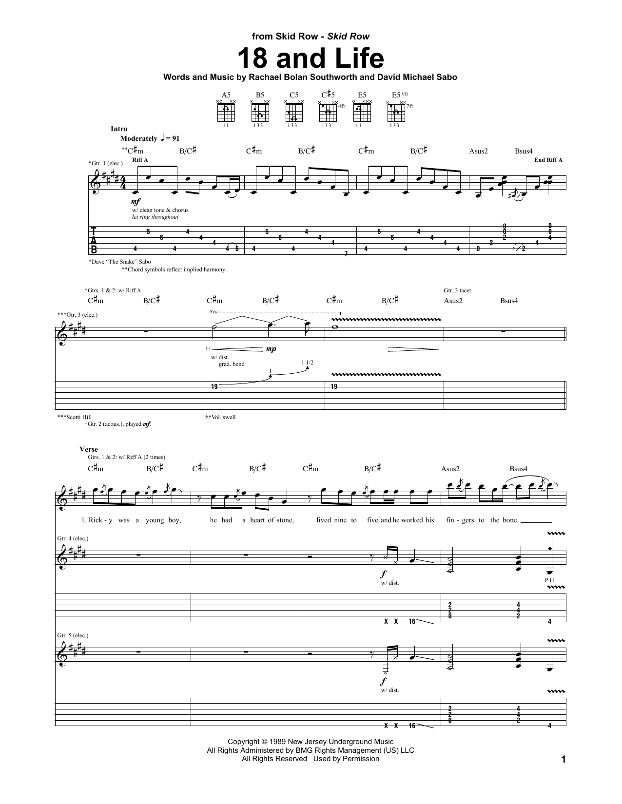 Download Skid Row 18 And Life Sheet Music