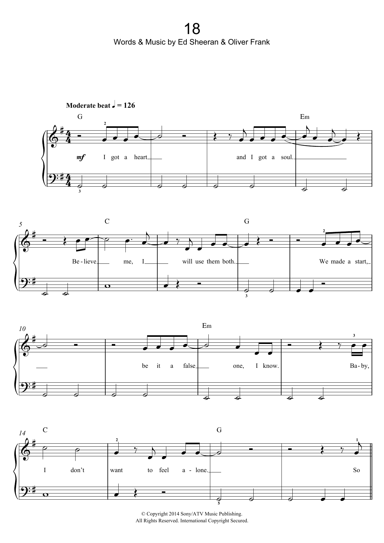 Download One Direction 18 Sheet Music