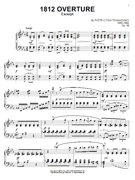 Download Pyotr Ilyich Tchaikovsky 1812 Overture in E flat, Op. 49 Sheet Music