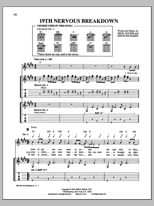 Download The Rolling Stones 19th Nervous Breakdown Sheet Music