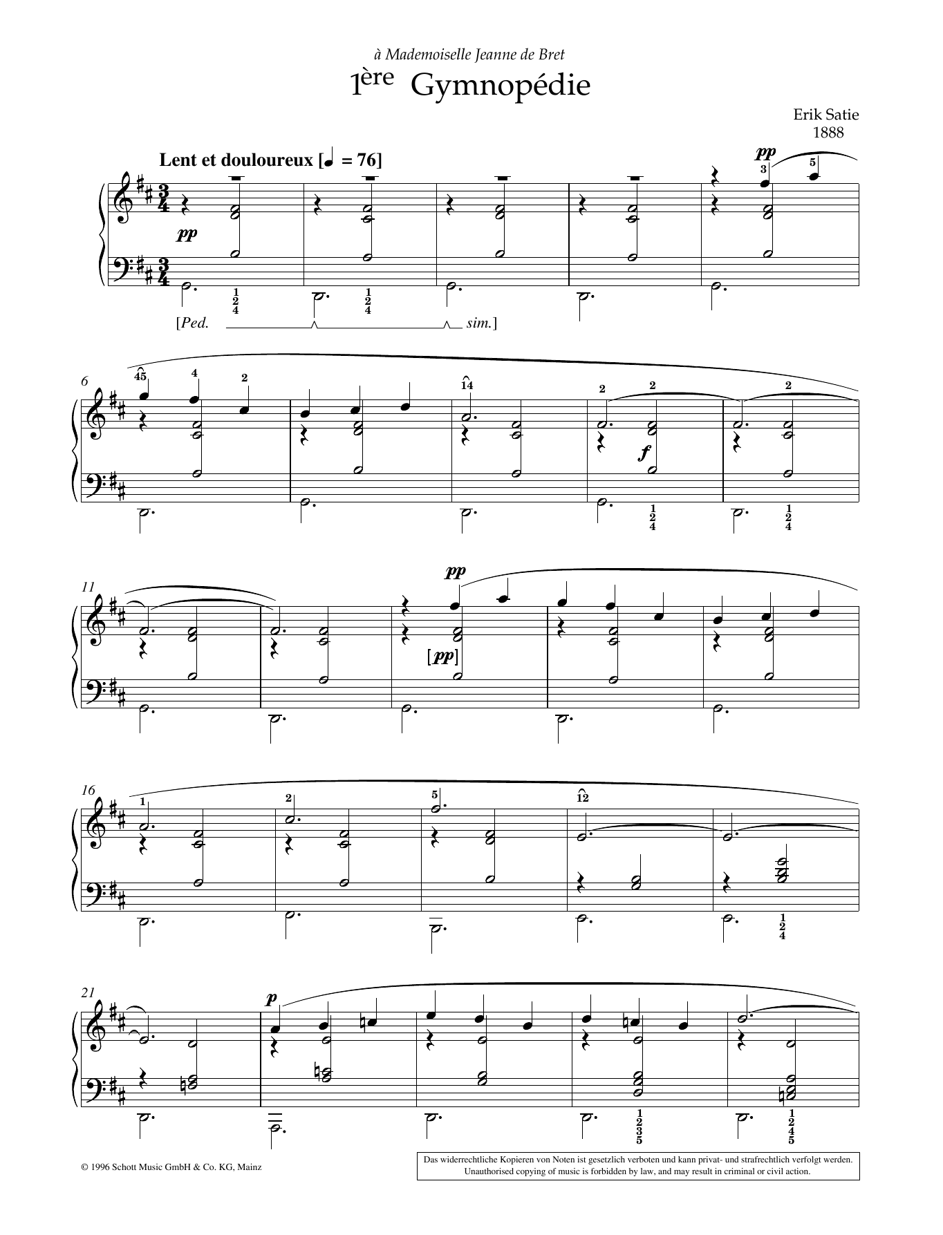 Download Erik Satie 1ere Gymnopedie Sheet Music