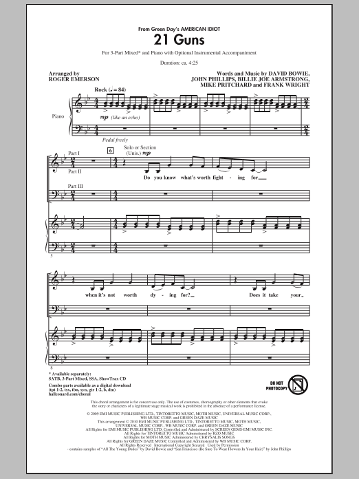 Download Roger Emerson 21 Guns (from Green Day's American Idio Sheet Music