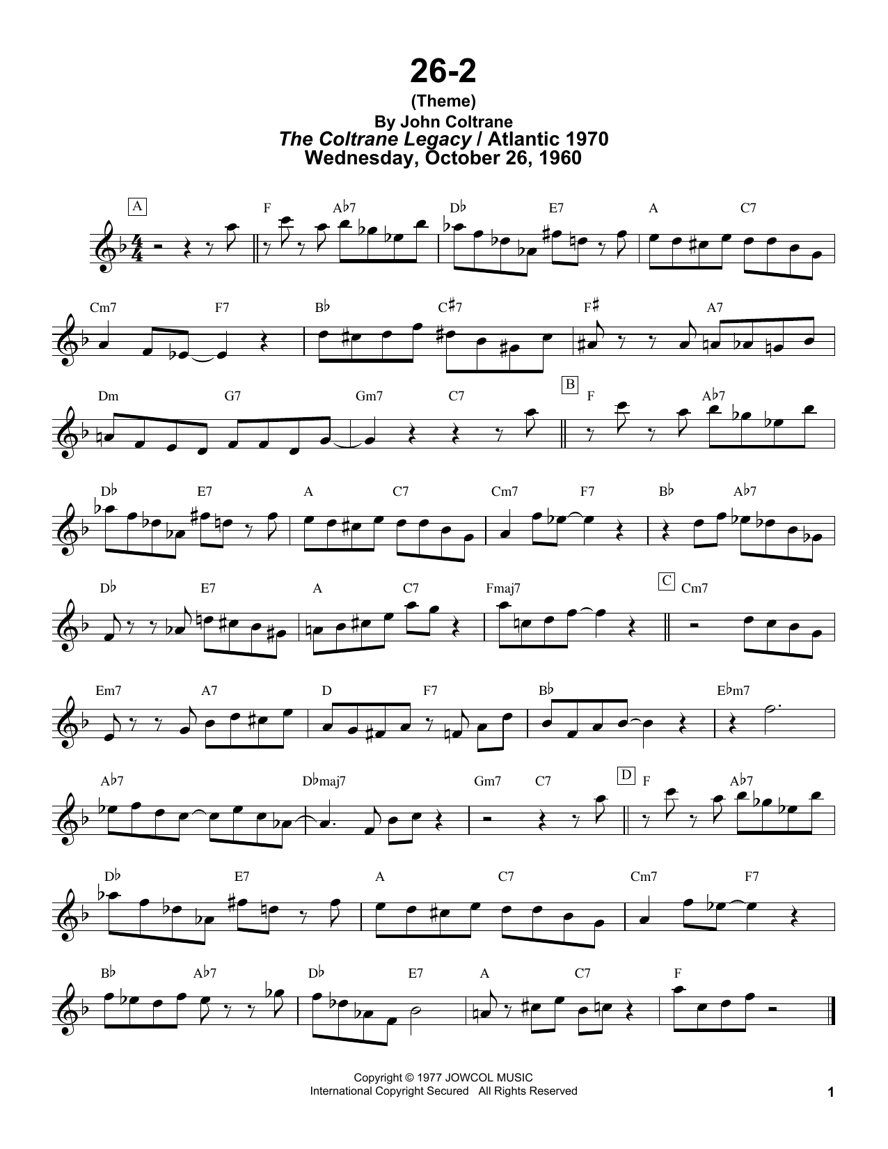 Download John Coltrane 26-2 Sheet Music