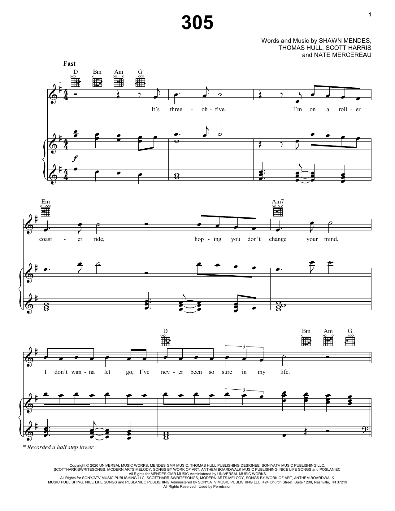 Download Shawn Mendes 305 Sheet Music
