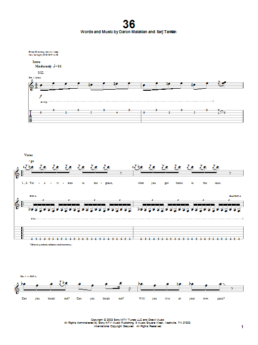 Download System Of A Down 36 Sheet Music