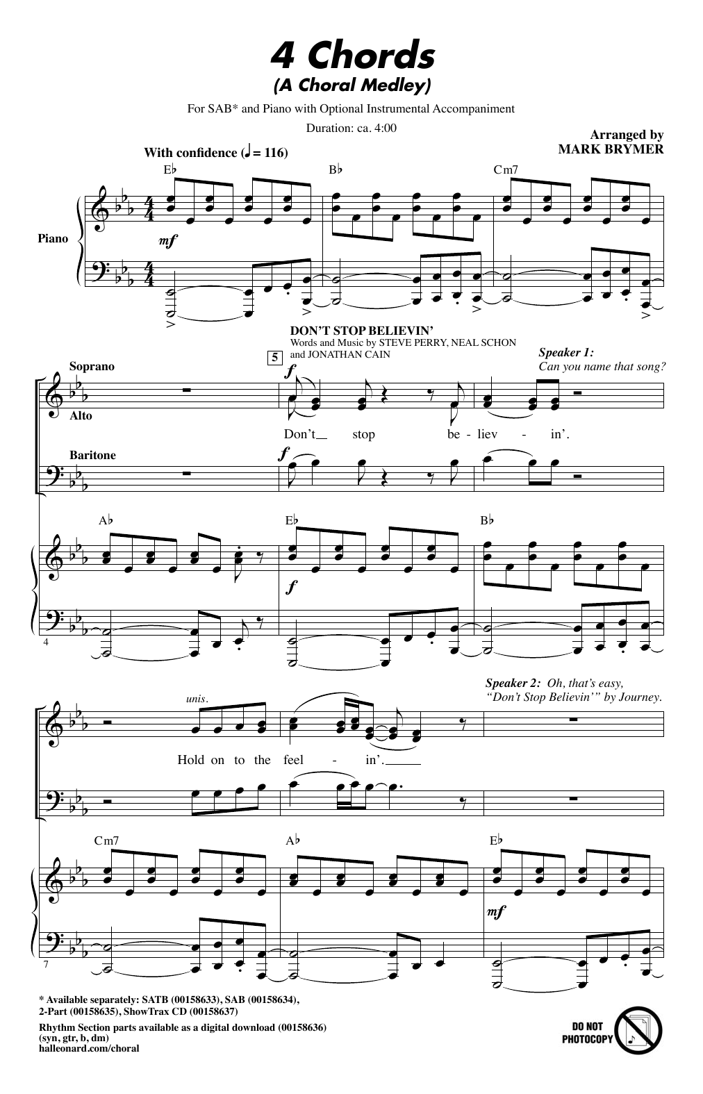 Download Mark Brymer 4 Chords (A Choral Medley) Sheet Music