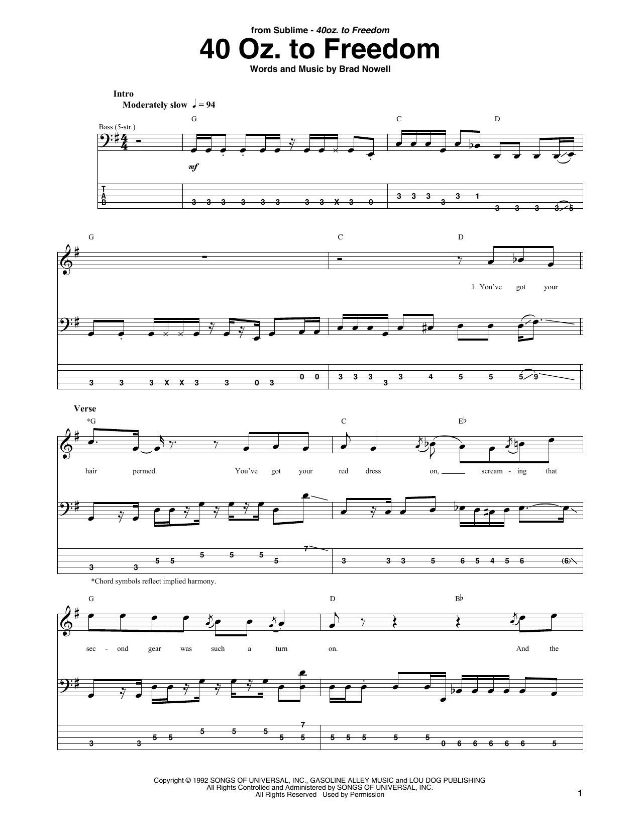 Download Sublime 40 Oz. To Freedom Sheet Music