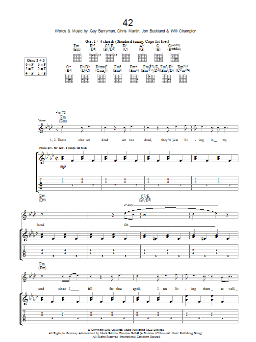 Download Coldplay 42 Sheet Music