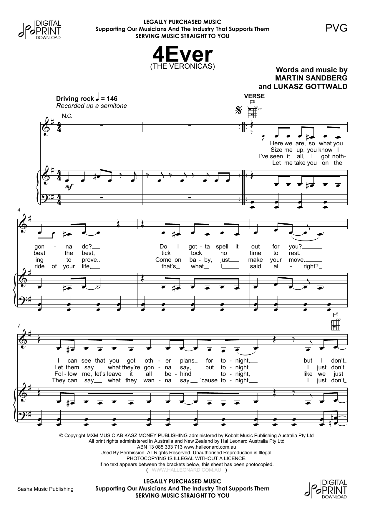 Download The Veronicas 4Ever Sheet Music