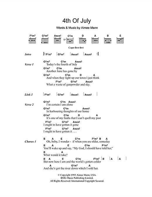 Download Aimee Mann 4th Of July Sheet Music