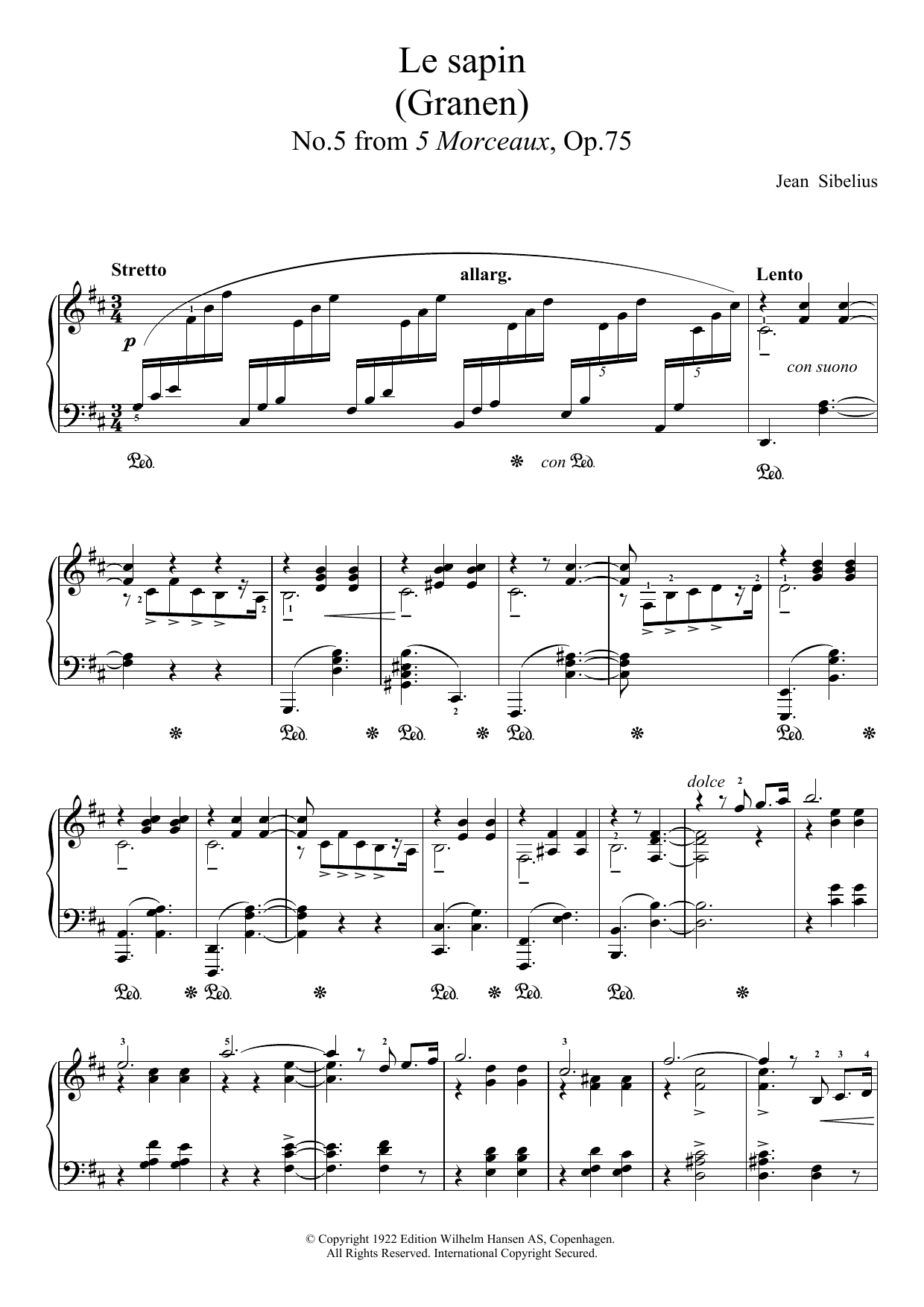Download Jean Sibelius 5 Morceaux, Op.75 - V. Le Sapin Sheet Music