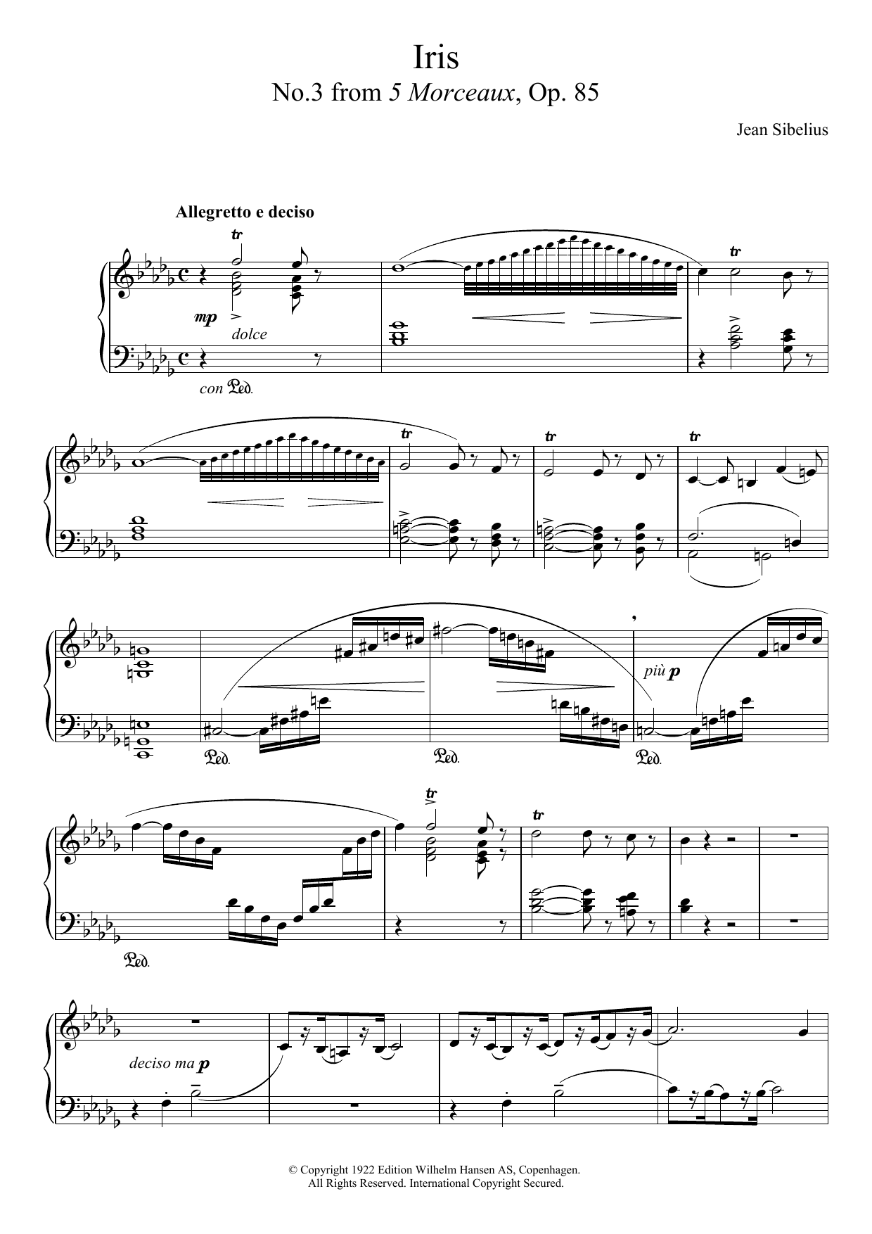 Download Jean Sibelius 5 Morceaux, Op.85 - III. Iris Sheet Music