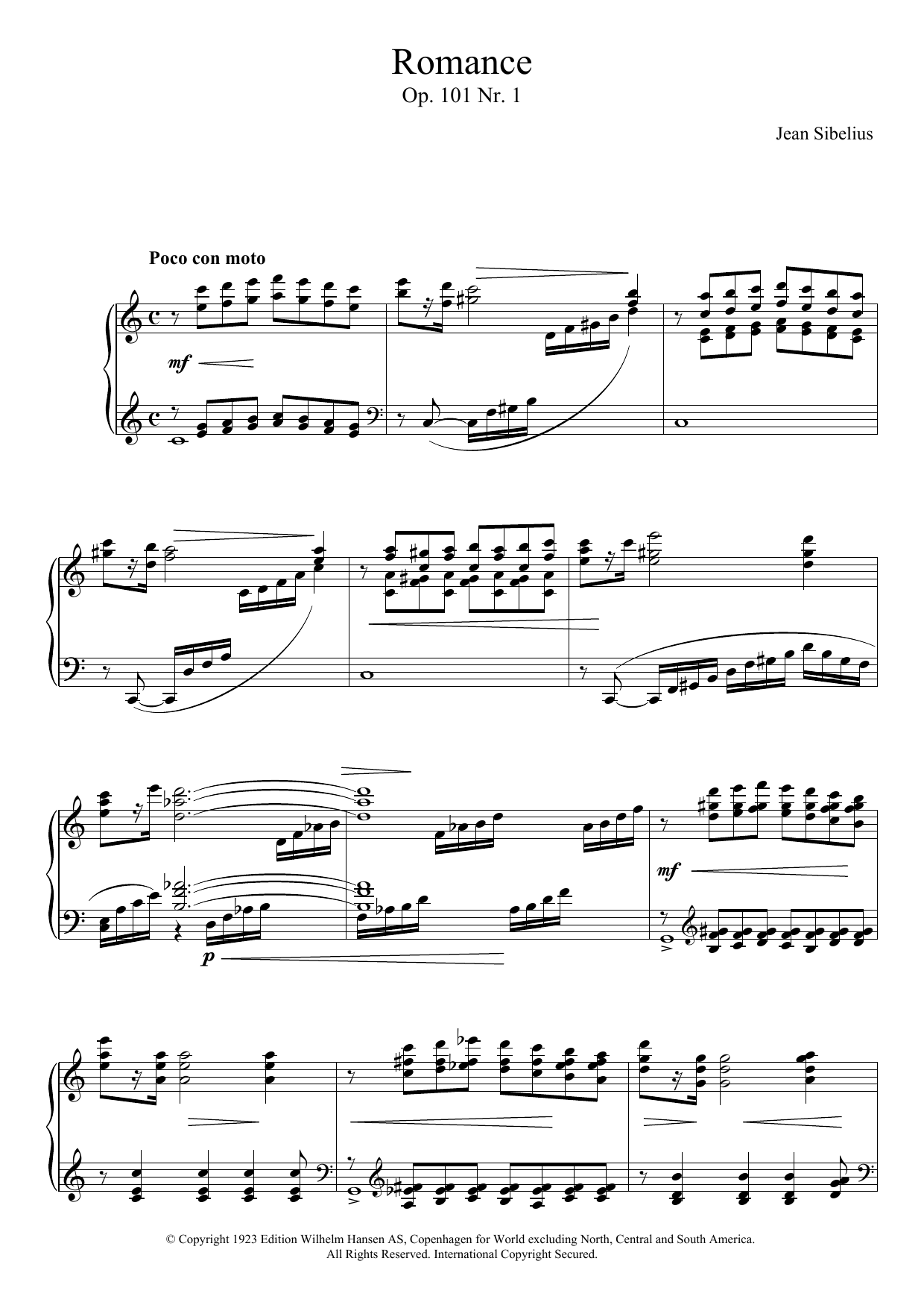 Download Jean Sibelius 5 Morceaux Romantiques, Op.101 - I. Rom Sheet Music