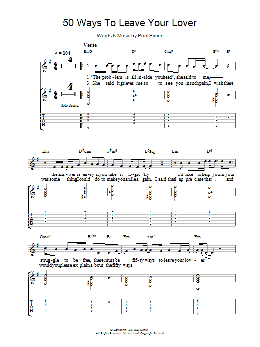 Download Paul Simon Fifty Ways To Leave Your Lover Sheet Music