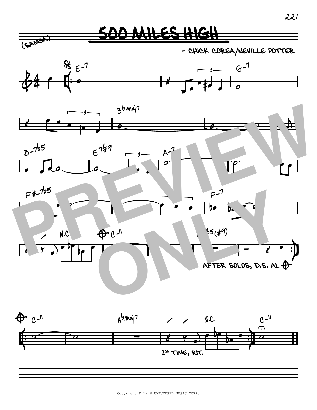 Download Chick Corea 500 Miles High Sheet Music