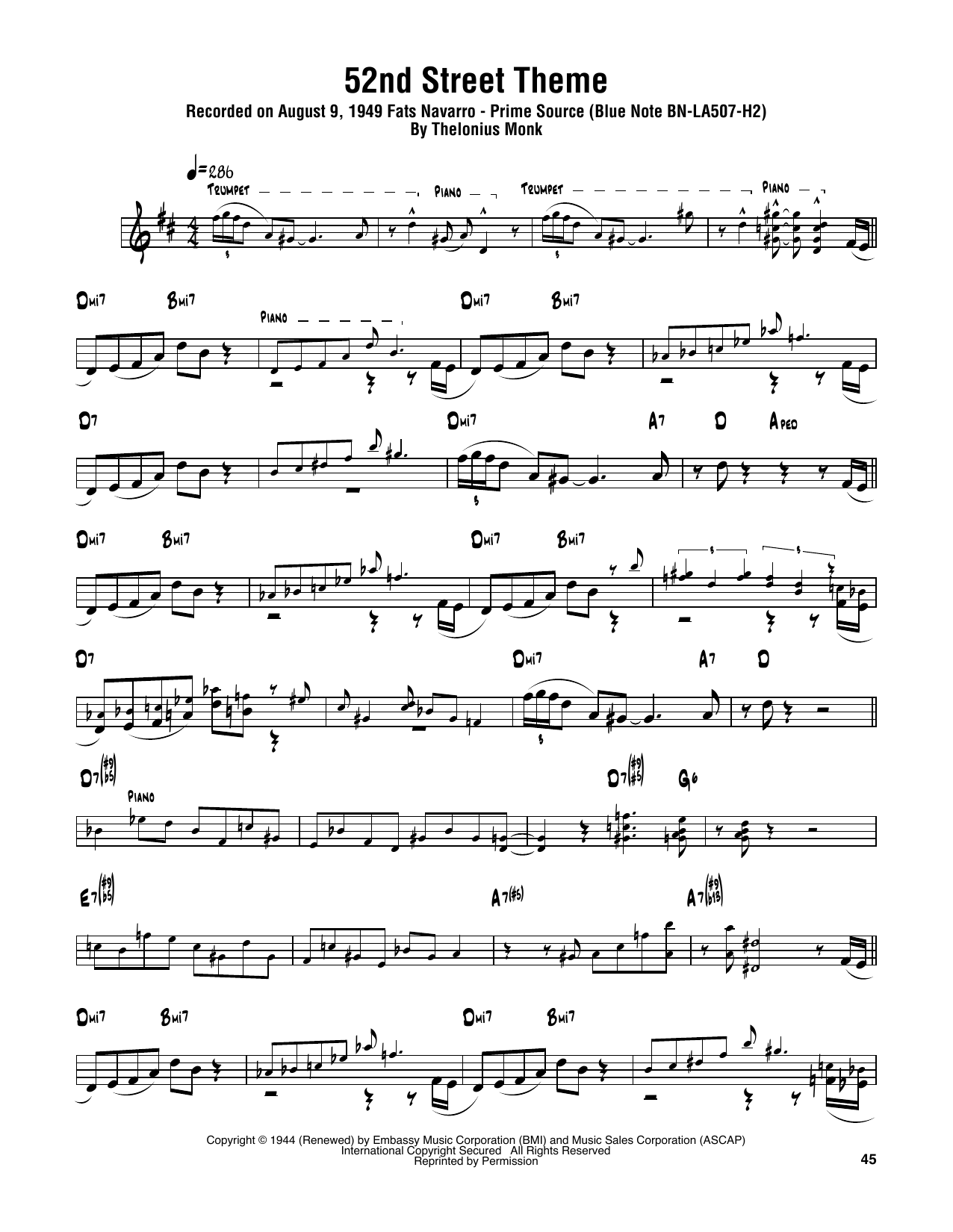Download Sonny Rollins 52nd Street Theme Sheet Music