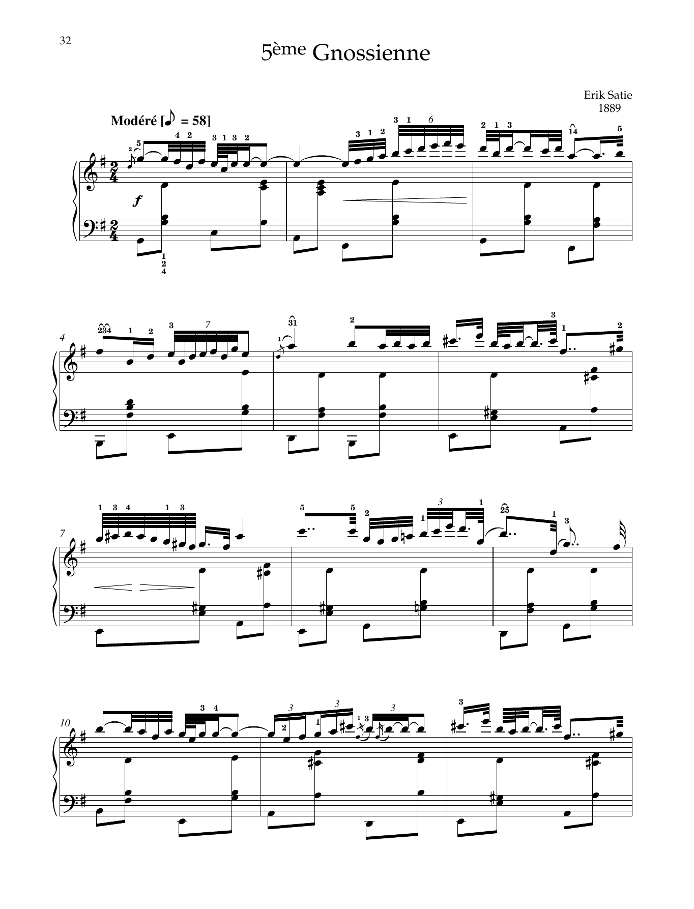 Download Erik Satie 5ème Gnossienne Sheet Music