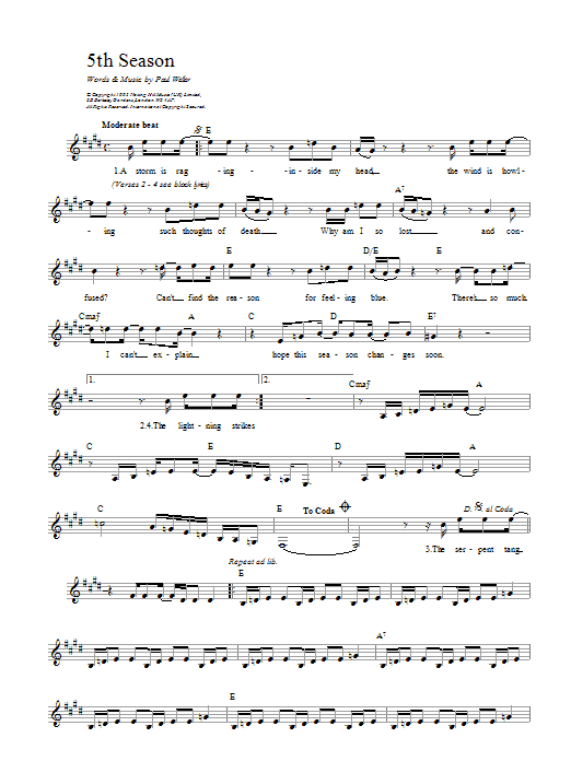 Paul Weller 5th Season sheet music notes printable PDF score