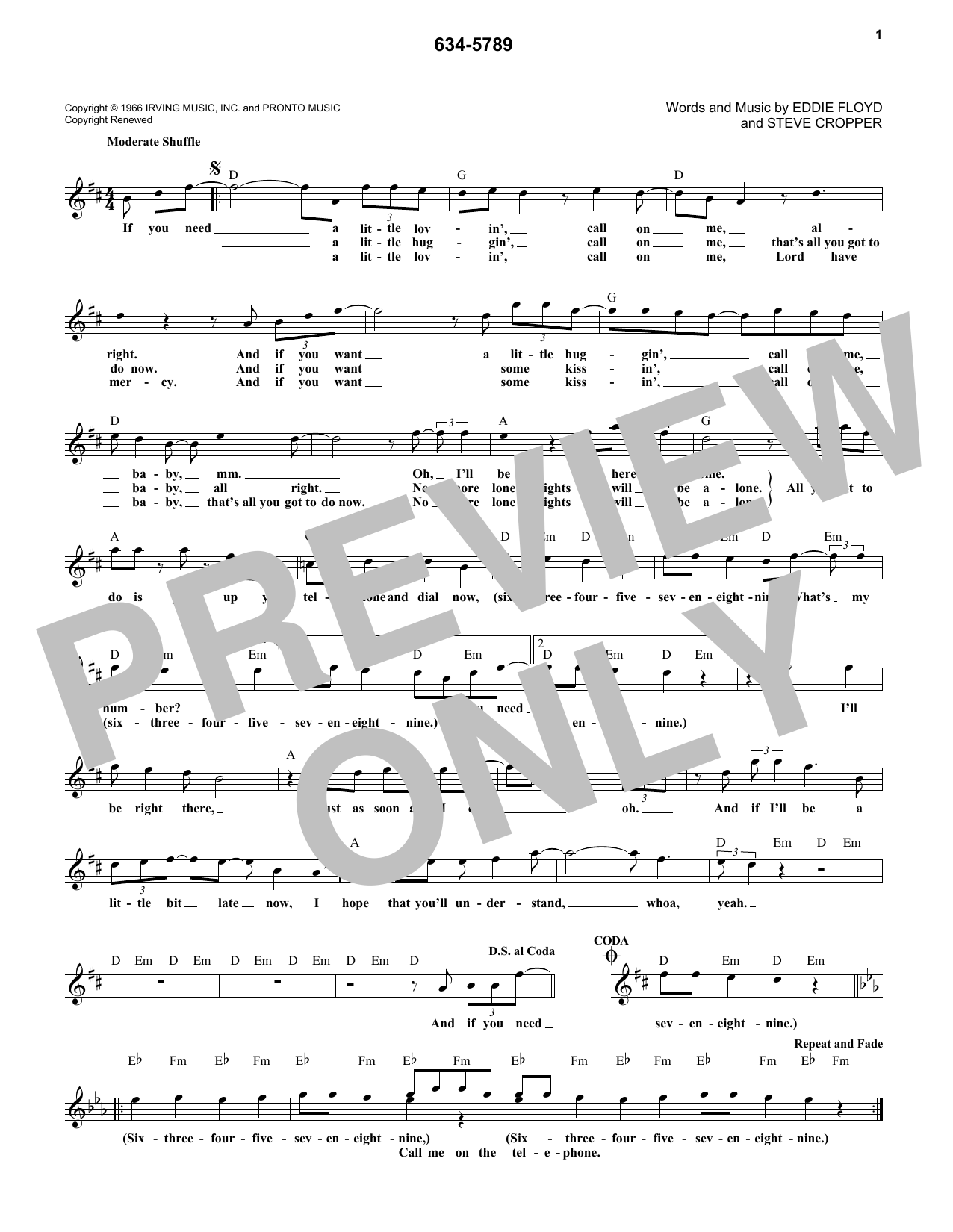 Download Wilson Pickett 634-5789 Sheet Music