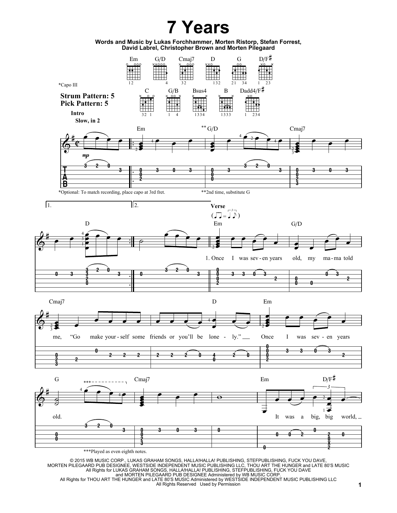 Download Lukas Graham 7 Years Sheet Music