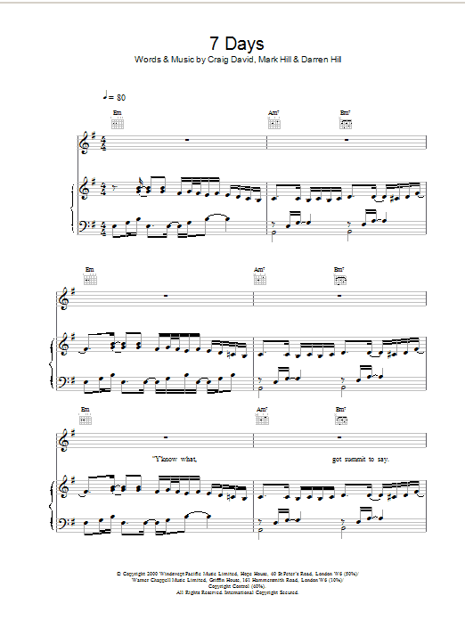 Craig David 7 Days sheet music notes printable PDF score