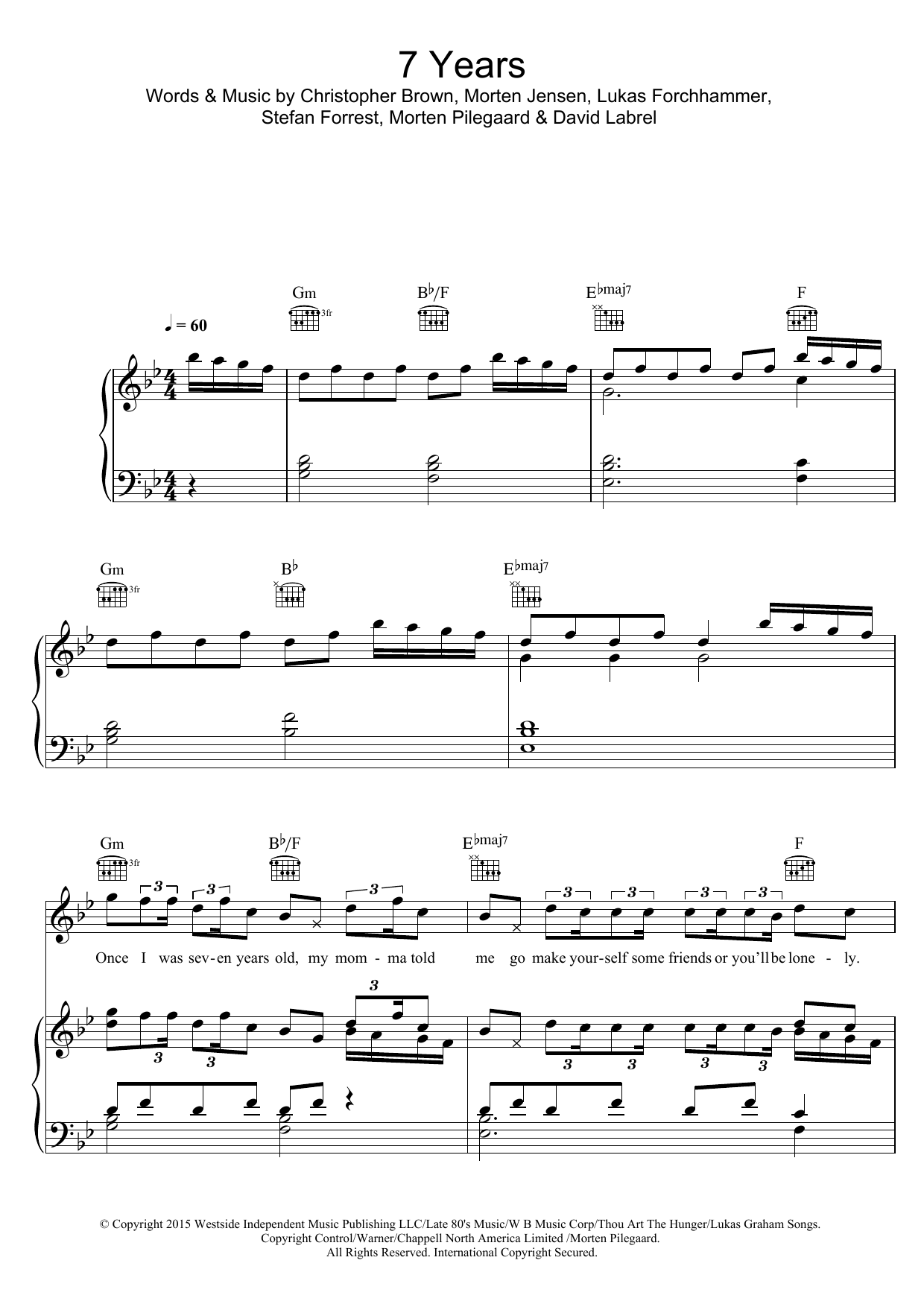Lukas Graham 7 Years sheet music notes printable PDF score