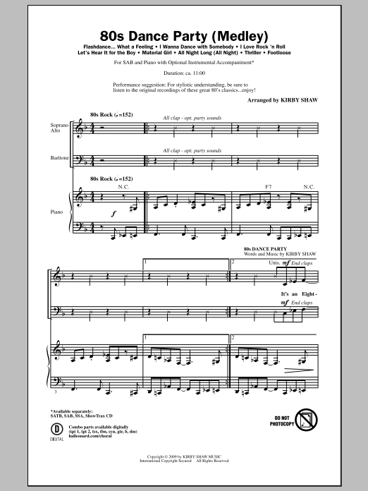 Download Kirby Shaw 80s Dance Party (Medley) Sheet Music